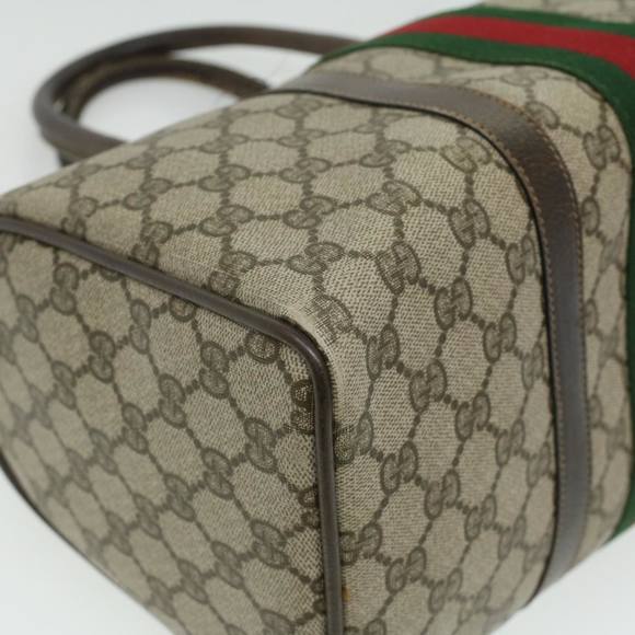 GUCCI Web Sherry Line GG Canvas Boston Bag PVC Leather Beige Green Auth rd4090 - Picture 16 of 16